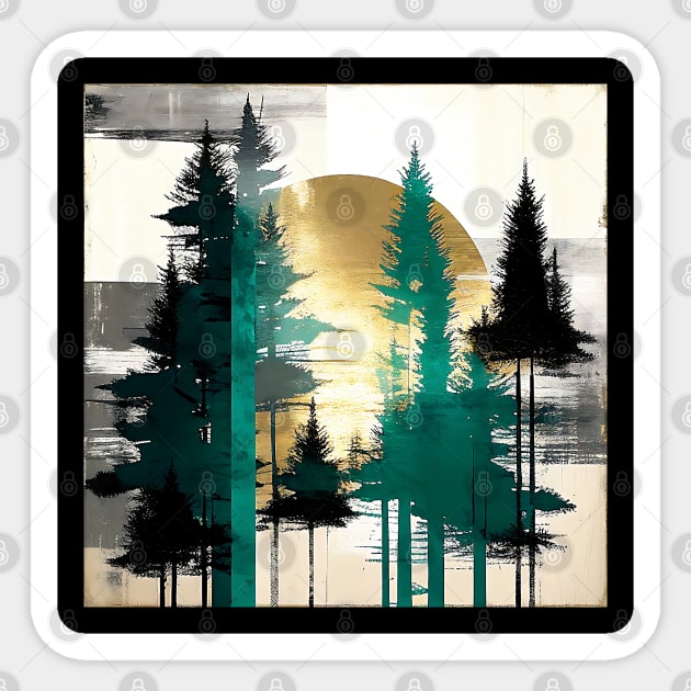 Sunlit Sentinels Rustic Pine Trees Abstract Sticker by The Art Mage